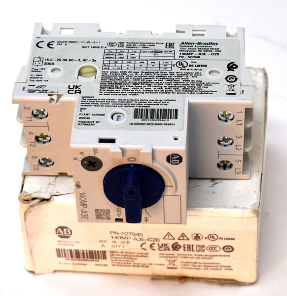 ALLEN-BRADLEY 140MP-A3E-C20 Motor Protection Circuit Breaker 16-20A