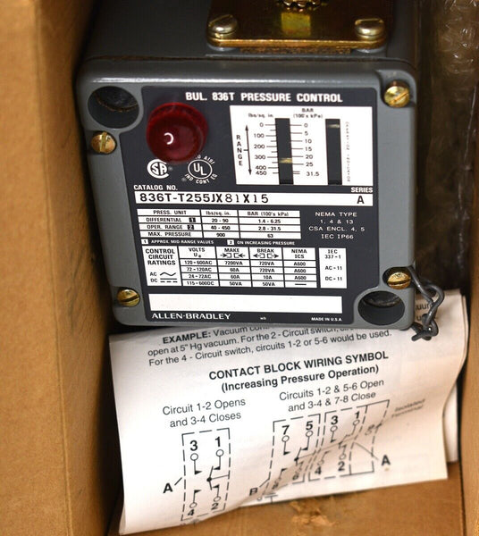 ALLEN BRADLEY 836T-T255JX81X15 SERIES A, PRESSURE SWITCH, 600V, 5A