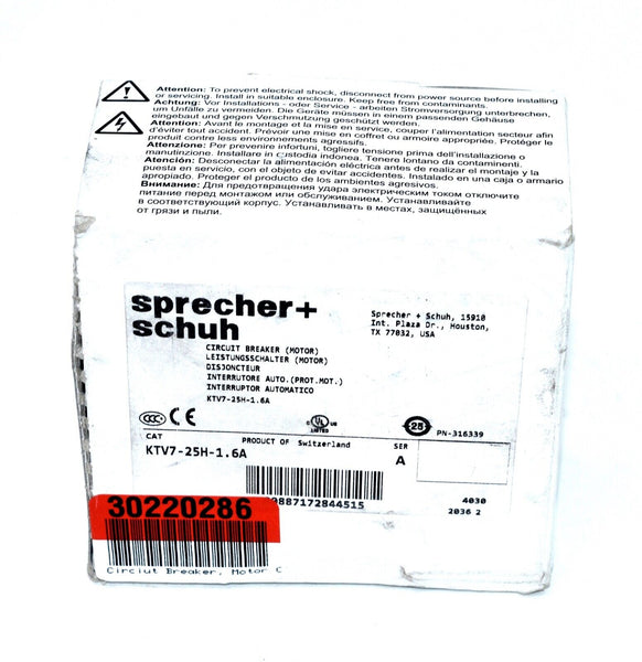 Sprecher + Schuh KTV7-25H-1.6A | Motor Protection Circuit Breaker