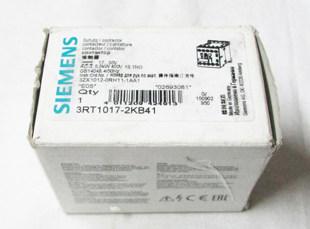 Siemens 3RT1017-2KB41 Sirius Contactor Coupling Relay w/Varistor, 24V, 3 Pole