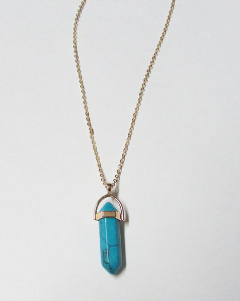 Trendy Turquoise Gold Layered Natural Stone Necklace Crystal Stone Quartz
