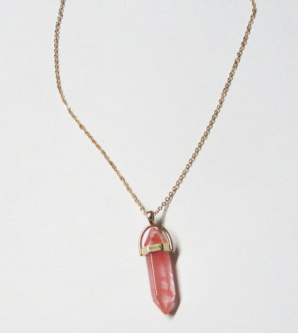 Trendy Rosewood Pink Gold Layered Natural Stone Necklace Crystal Stone Quartz