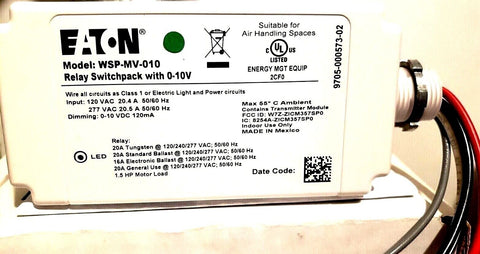 Eaton WSP-MV-010 Wireless Relay Switch White 120/277V 20A | WCL 802.15.4 Relay