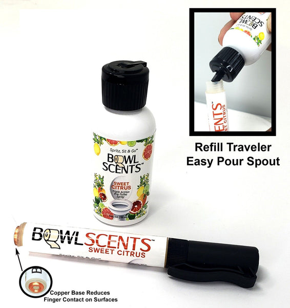 Bowl Scents Toilet Spray 2 oz Refill + Black Traveler | Fits in Pocket or Purse