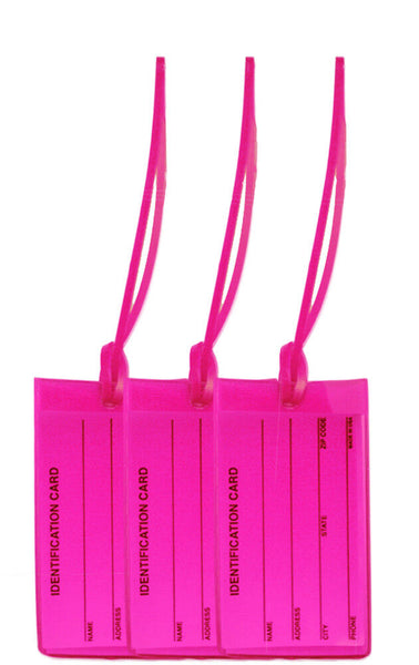 3 Neon Pink Luggage Tags  | High Visibility Travel Tags | Made in USA
