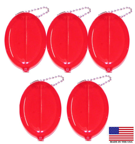 Red Squeeze Coin Purses | 5 New Oval Coin Holders | Multi-Purpose Made in USA