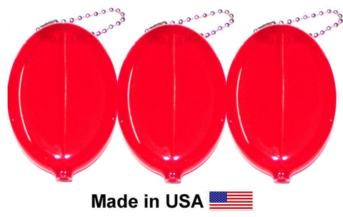 3 Red Oval Coin Holders | Key Chain Money Change Purse | Made in USA