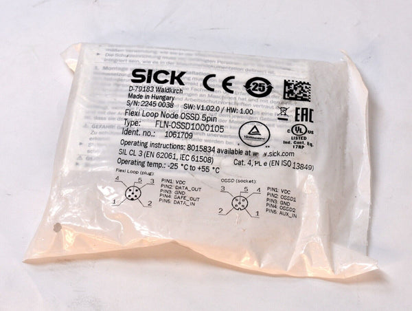 Sick FLN-OSSD1000105 Safe Series Connection Flexi Loop / Node For Safety Sensors