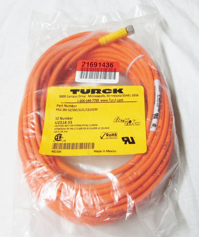 Turck U2518-55 Flexlife Cable 3x24 AWG M8x1 Threaded Coupling Nut 125V 2A Orange