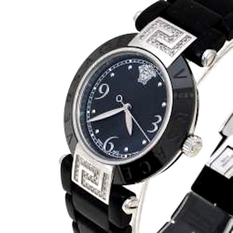 Versace Black Ceramic and Stainless Steel Diamond Reve 92Q Women's Wristwatch 35