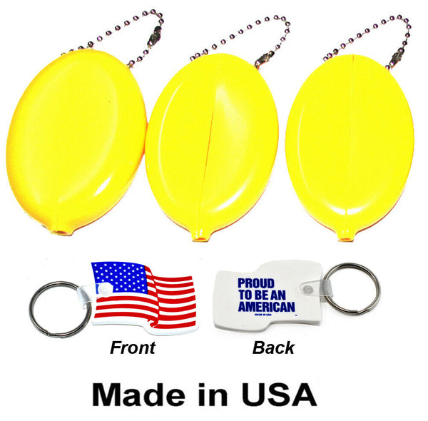 3 Oval Squeeze Purses | Holds Coins & small items | Made in USA +  Flag Key-Ring