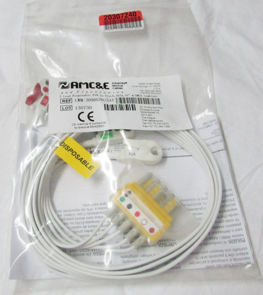 AMC&E LWM-309DS50/5AT 5-Lead Disposable DIN - Pinch Shield Cable w/AMCE Combiner