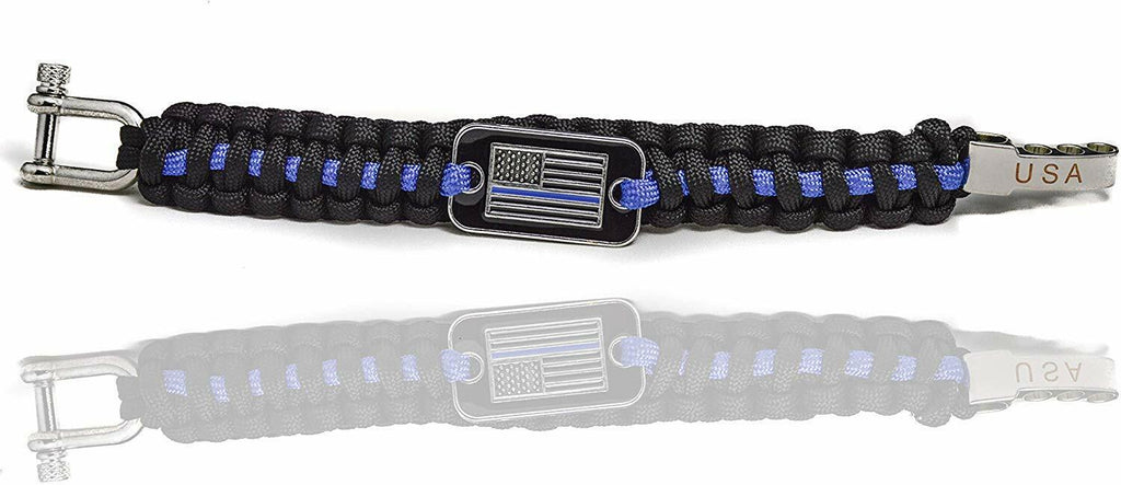 Paracord Survival Bracelet | For Hiking & Camping, Adjustable Shackle | USA Flag