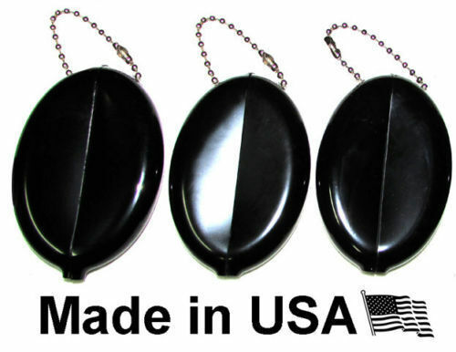 3 Black Squeeze Coin Purses | Holds Change - Keys - Small Items | Made in USA