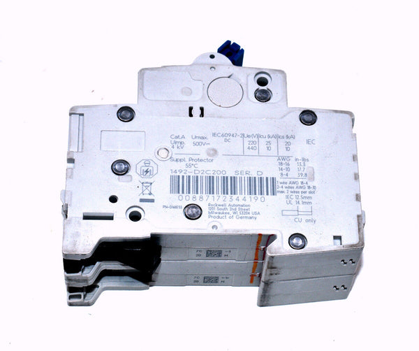 Allen Bradley 1492-D2C200 SER D | Miniature Circuit Breaker 20A 2-Pole 500V