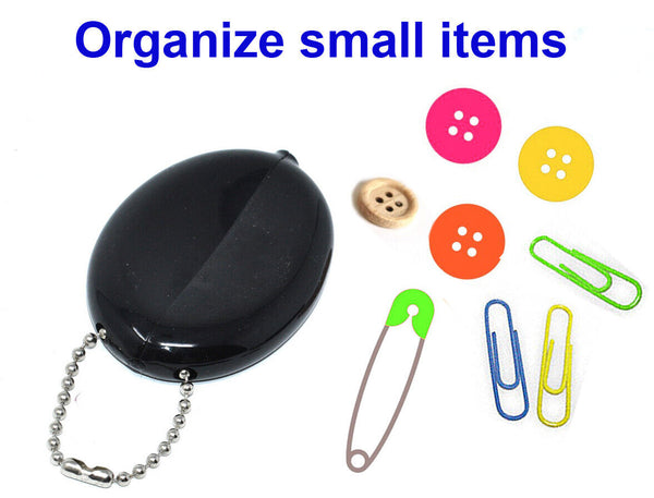 3 BLACK OVAL SQUEEZE COIN HOLDER | KEYCHAIN MONEY CHANGE PURSE | MADE IN USA