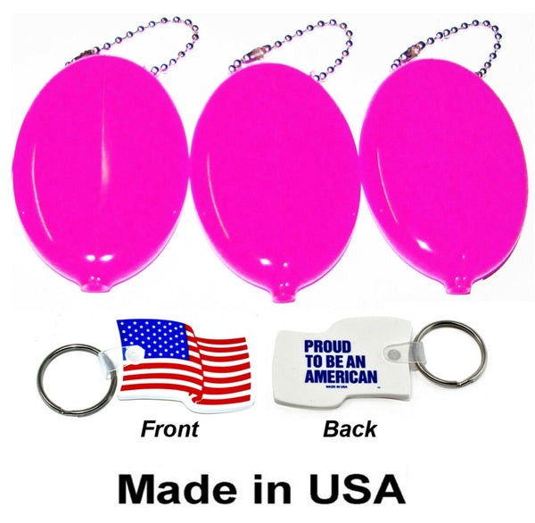 3 Oval Squeeze Purses | Holds Coins & small items | Made in USA +  Flag Key-Ring