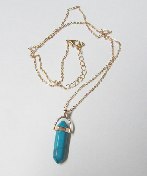 Trendy Turquoise Gold Layered Natural Stone Necklace Crystal Stone Quartz
