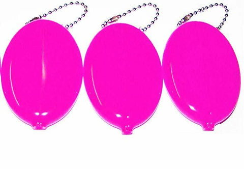 3x Neon Pink Rubber Squeeze Coin Purse with Ball Chain