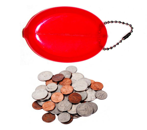 1 RED OVAL SQUEEZE COIN HOLDER | KEYCHAIN MONEY CHANGE PURSE | MADE IN USA