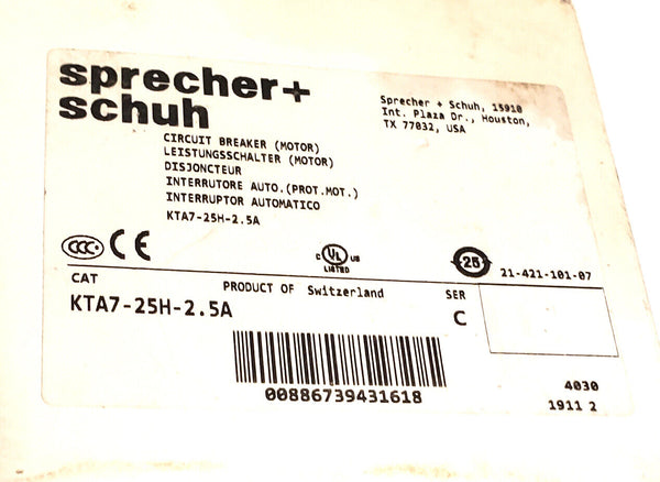 SPRECHER & SCHUH KTA7-25H-2.5A / KTA725H25A | New in Box