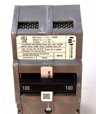 MILBANK UQFP-100-RP Molded Case Circuit Breaker 2P 100A Standard Trip 120/240 V