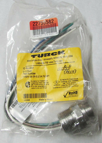 Turck P-RSFV 56 EX-0.2/14.75 Connector, 7/8 Mini, Male Receptacle, 5Pin, w/Leads
