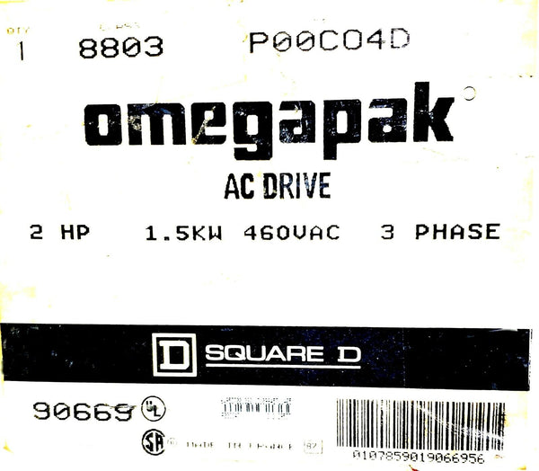 Square D Omegapak AC Drive P00CO4D | 2 HP 1.5KW - 3 Phase 460 VAC | New in Box